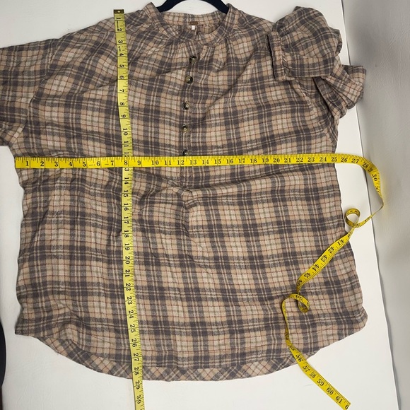Free people plaid tunic top size L long balloon sleeves - Picture 5 of 6